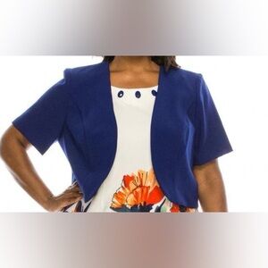 Women's Open-Front Short Sleeve Shrug - Navy